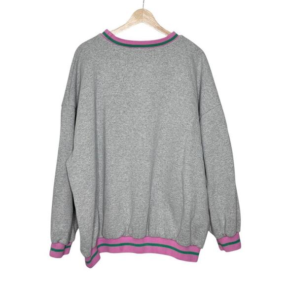 Boohoo Buffalo Striped Hem Oversized Sweatshirt Gray Pink Green Size XL - Picture 7 of 9